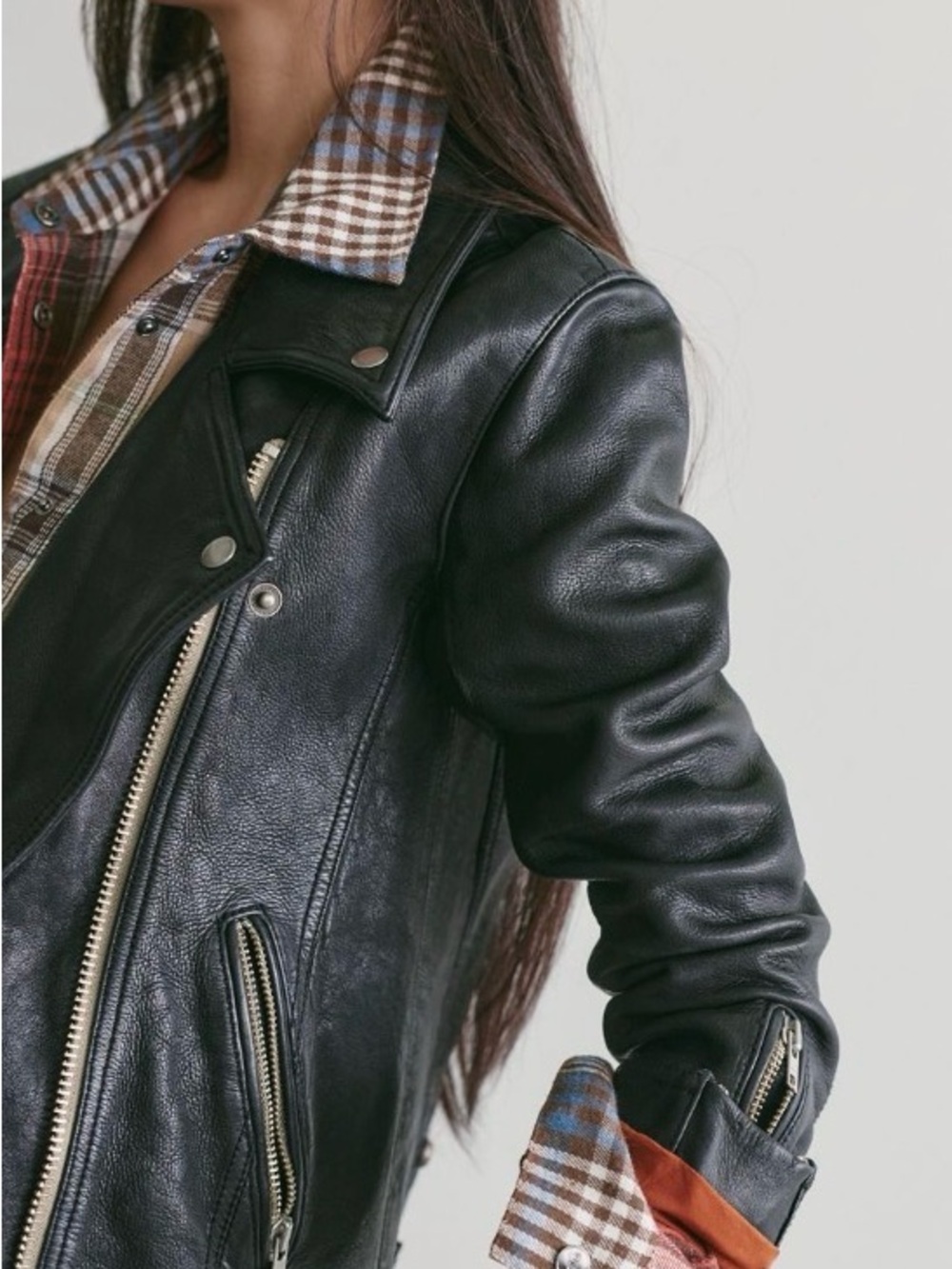 Free People WTF *$698* Jealousy Leather Moto Jacket Washed Black XS NWT - Picture 2 of 8
